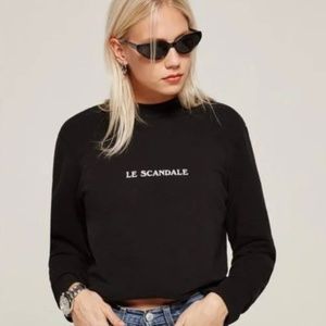 Reformation Crew Neck Cropped Raw Hem Black Sweater “Le Scandale” - size S
